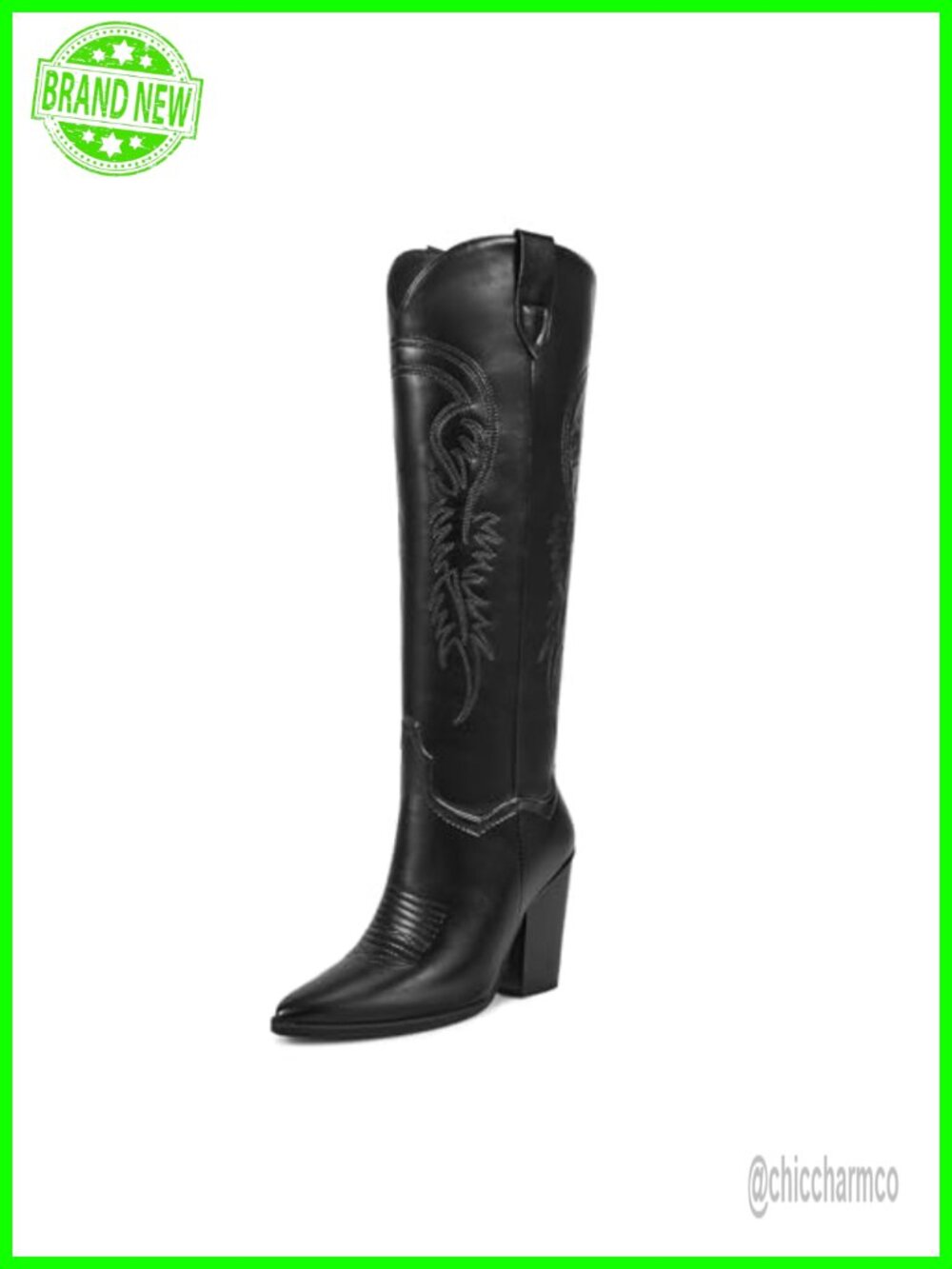 Knee High Cowboy Boots Pointed Toe Block Heel Faux Leather Western Boots